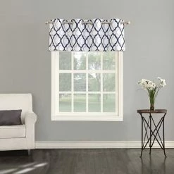 The Big One® Geometric Decorative Window Valance Navy Gray Trellis