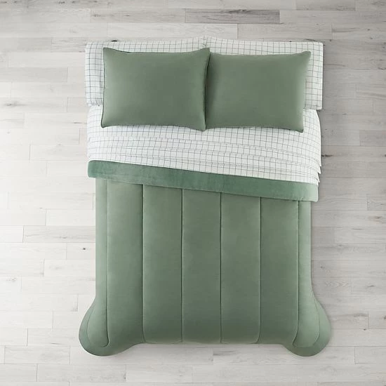 The Big One® Moss Solid Plush Reversible Comforter Set With Sheets 5 The Big One® Moss Solid Plush Reversible Comforter Set With Sheets - Image 5